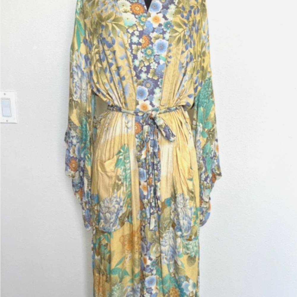 SPELL & THE GYPSY Yellow and Blue Floral Maxi kimono robe